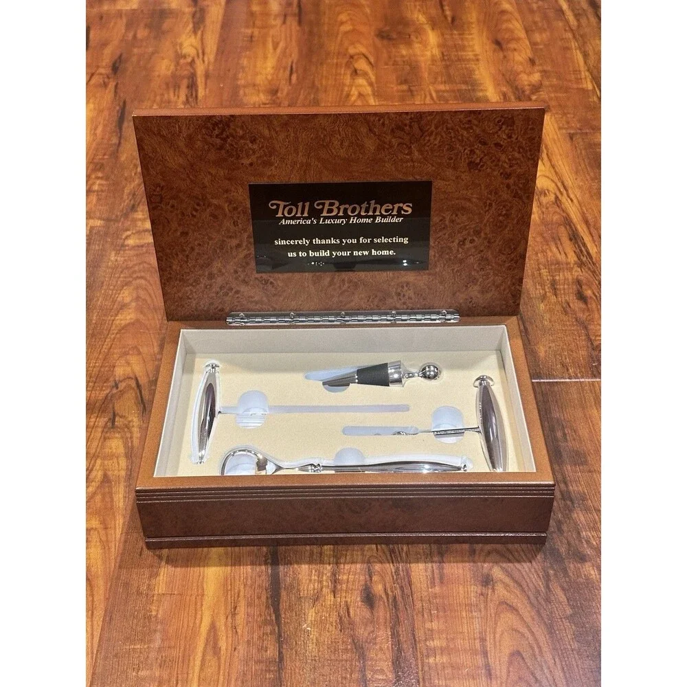 Vintage 1990’s Toll Brothers Home Builders Metal Barware Bar Tool Set - NOS